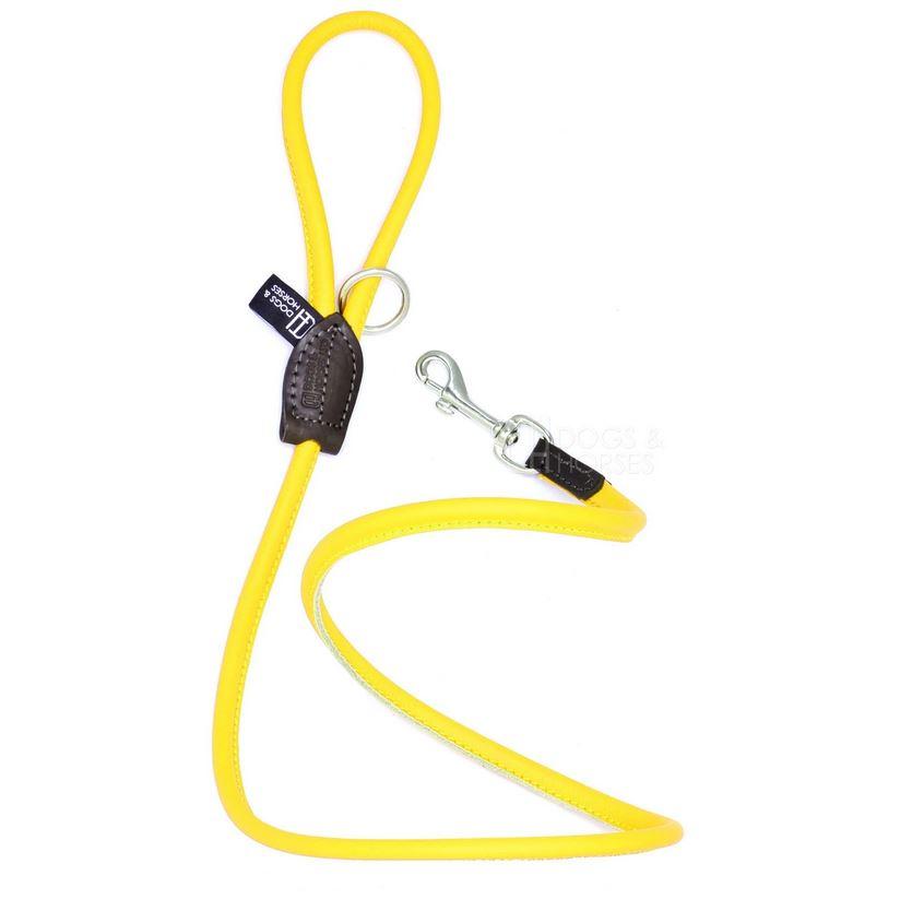 D&H Contemporary Colours Rolled Leather Luxuray Dog Lead Yellow