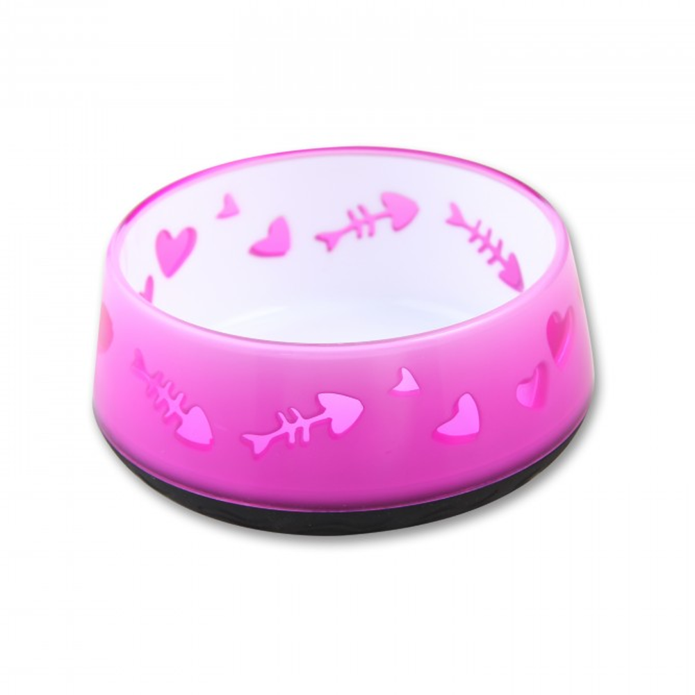 All For Paws anti-slip cat bowl with fish design in pink