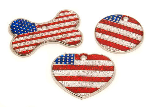 Flag Engraved ID Tag USA - glitter