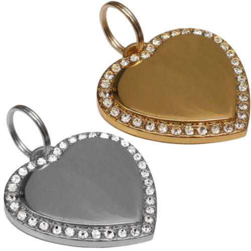 Crystal Bling Engraved Pet ID Tags Heart