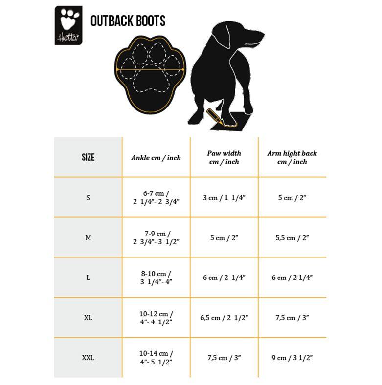 Hurtta Outback Dog Boots Size Chart