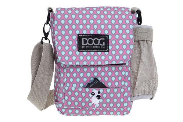 DOOG Walkie Shoulder Bag in Pink/Blue with grey strap