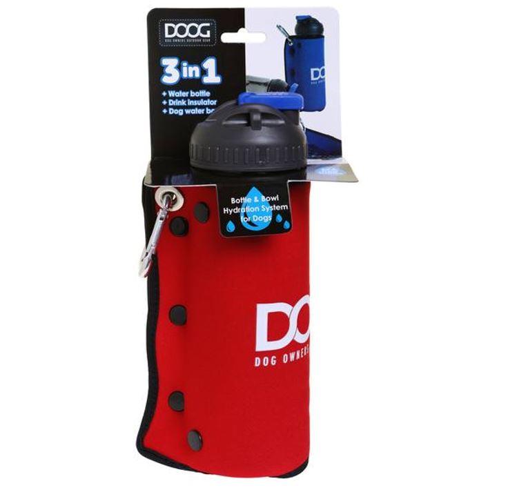 DOOG 3 in 1 water bottle and bowl Red -  Boxed