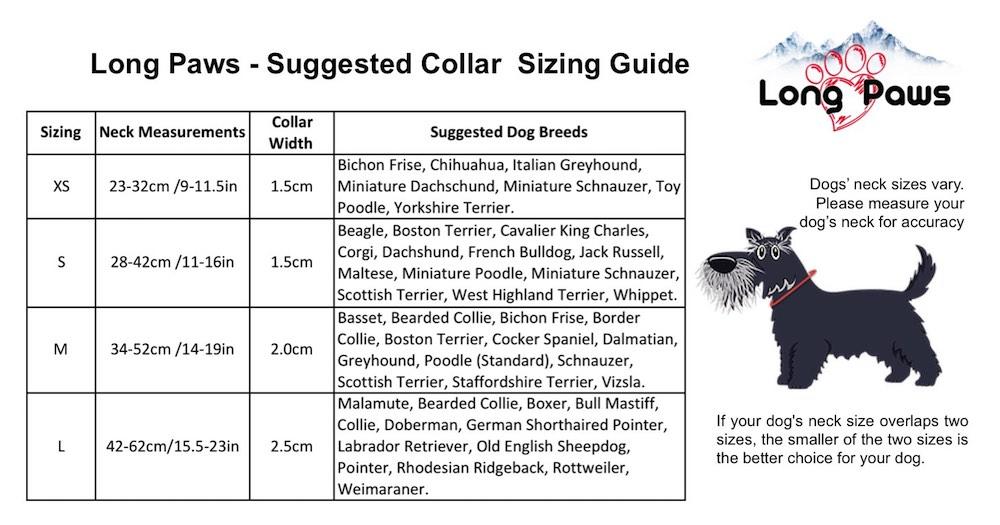 Long Paws Comfort Collar Size Guide