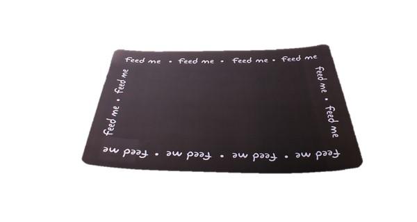 Petface Placemat - Feed Me Black design black background with feed me in white writing border