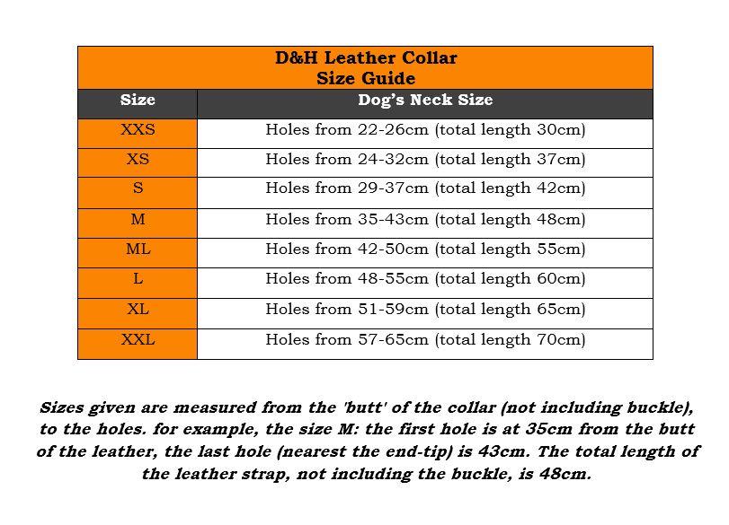 D&H Dog Collar Size Chart Rolled Leather