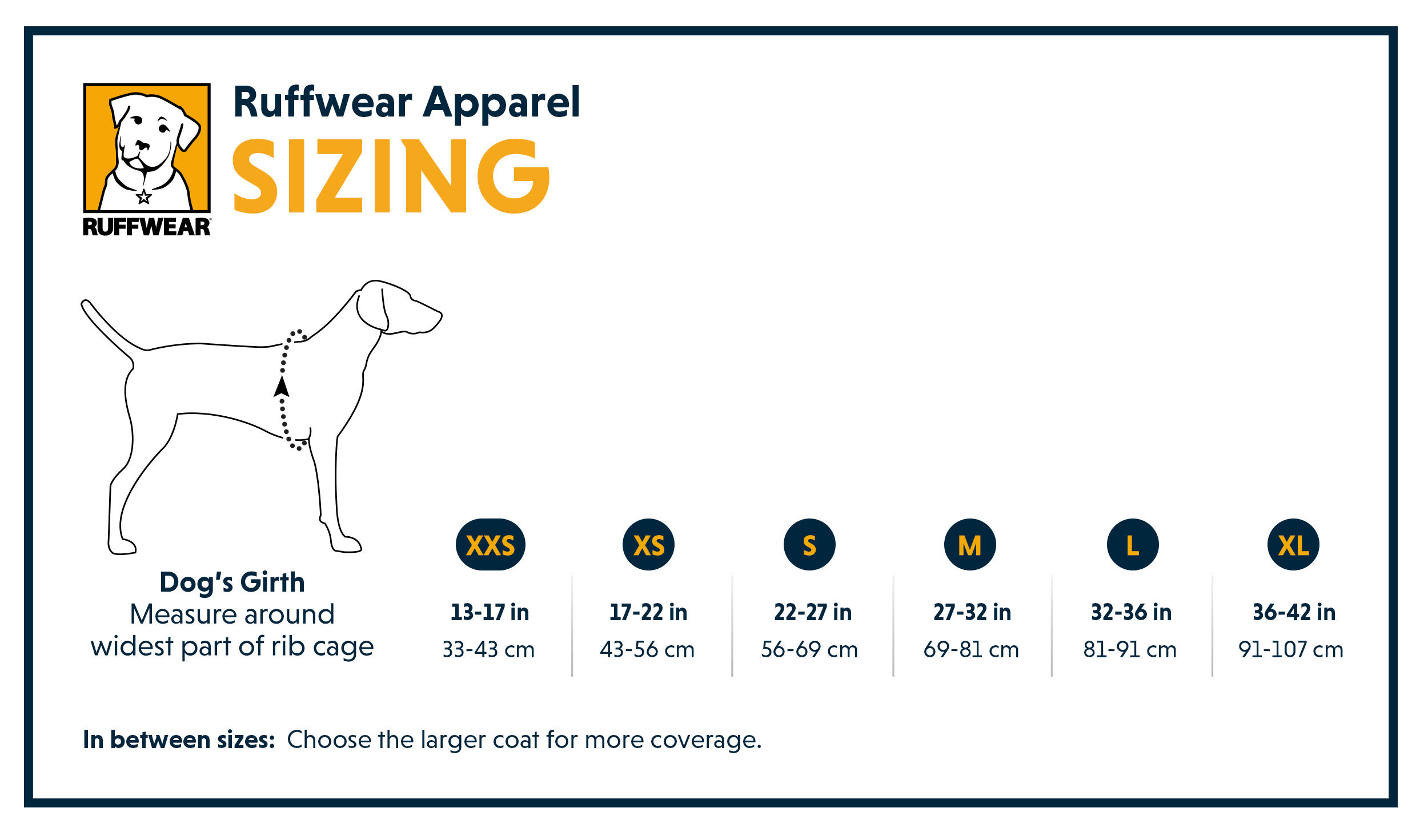 Ruffwear Powder Hound Hybrid Insulated Dog Jacket Size Chart