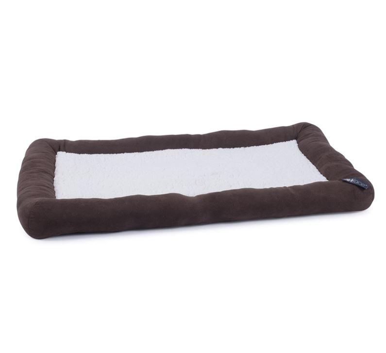 Petface Sams Luxury Crate Mat - cream fleece with brown bolster cushion