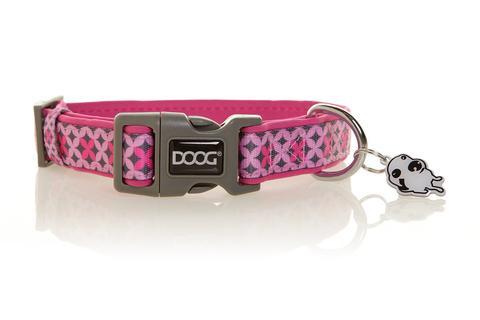 DOOG dog collar - Toto - pink and grey geometric design