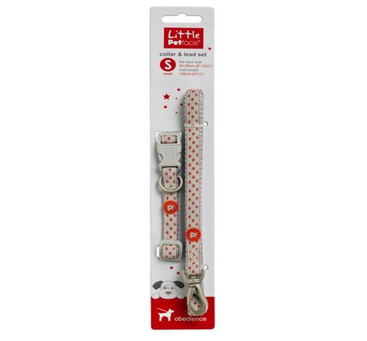 Little Petface Puppy Collar and Lead Set grey with red stars