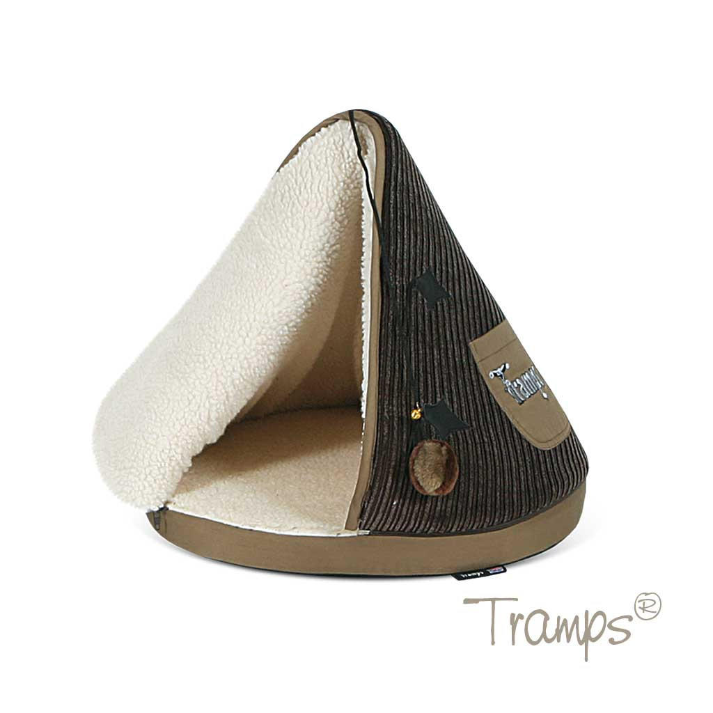 Tramps cat teepee bed in chocolate and tan