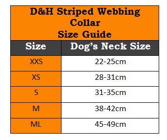 D&H Striped Cotton Webbing Dog Collar Size Guide