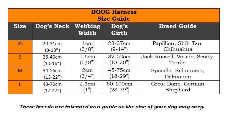 DOOG Neoprene Harness Size Guide