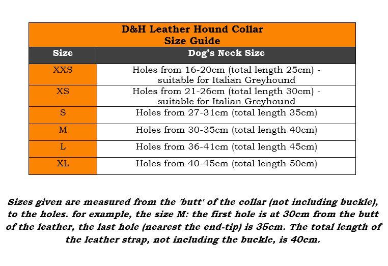 D&H Hound Collar Size Chart