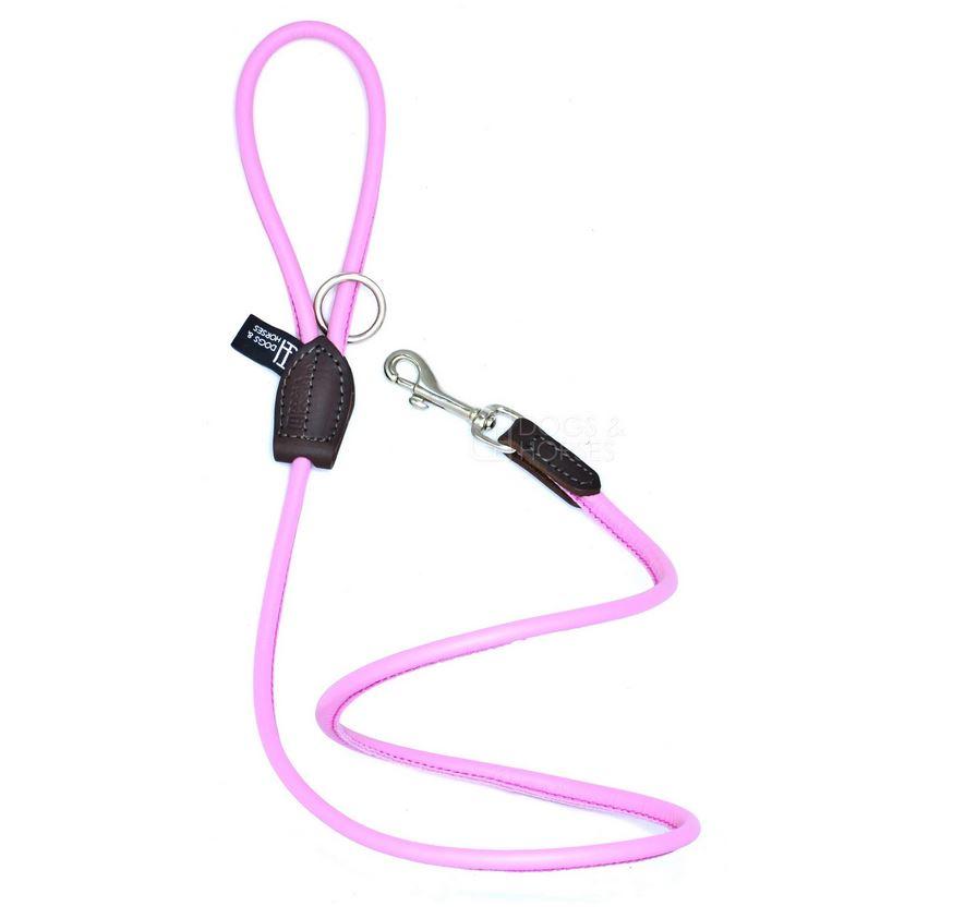 D&H Contemporary Colours Rolled Leather Luxuray Dog Lead Pink