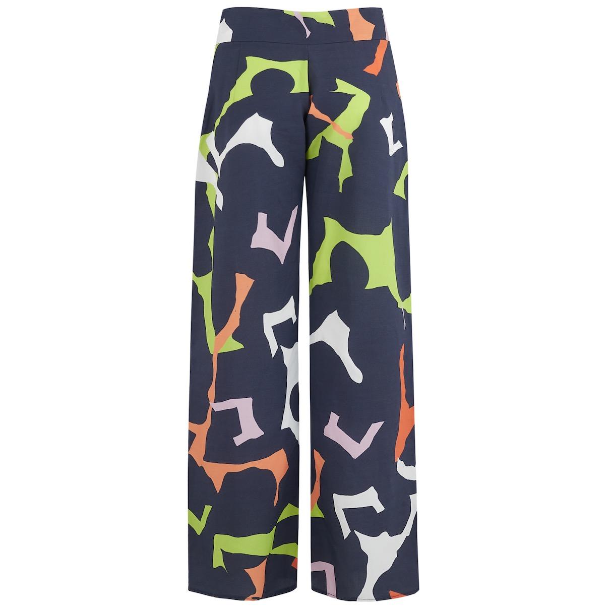 Navy Print Linen Trousers | Eco Friendly High Waisted Women's Trousers