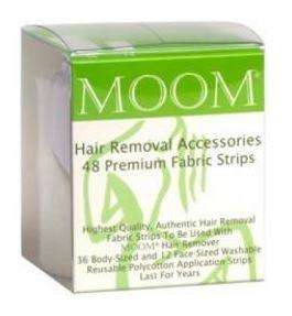 clear plastic pvc box with green label insert showing Moom 48 Premium Fabric Strips.