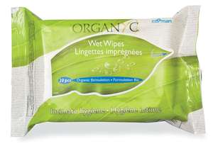 green and white packet with leaf image label shows organyc wet wipes intimate hygiene
