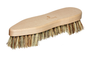 Top view of natural light beech wood coloured scrubbing brush with brown bristles
