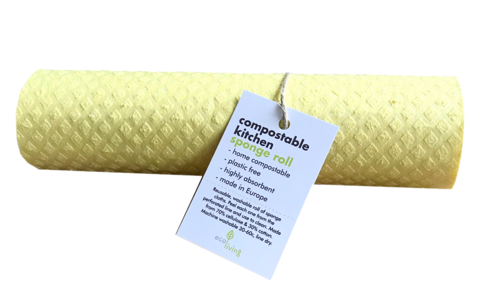 a roll of yellow sponge cloths led down