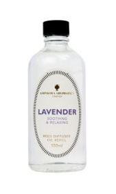 clear glass bottle showing amphora lavender reed refill