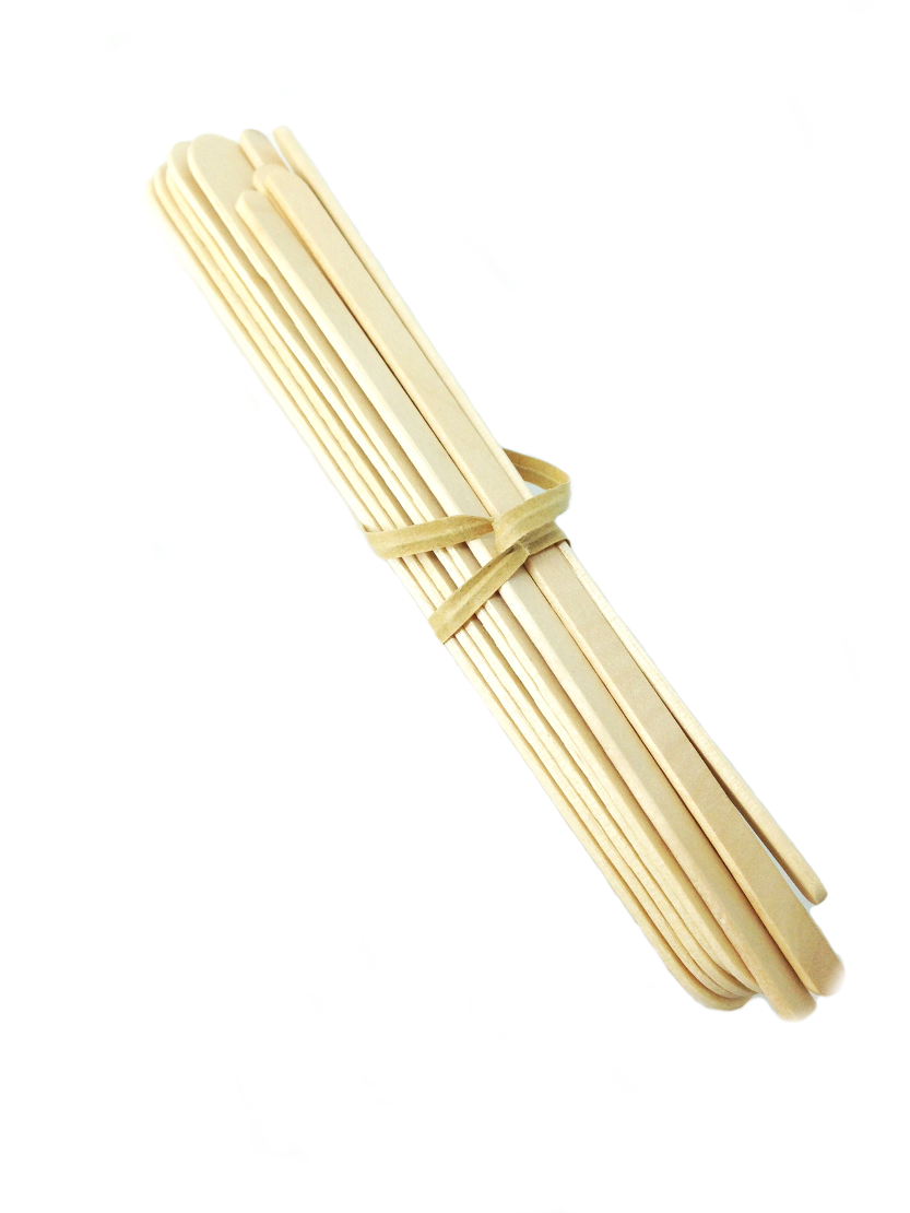 small  bundle of wide and thin natural wood waxing spatula sticks