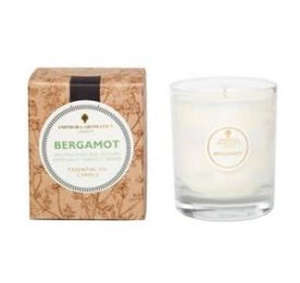 ivory candle in clear glass pot with natural brown gift box labelled amphora bergamot