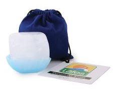 white crystal stone in blue holder with blue pouch, label showing lafe's crystal deodorant stone
