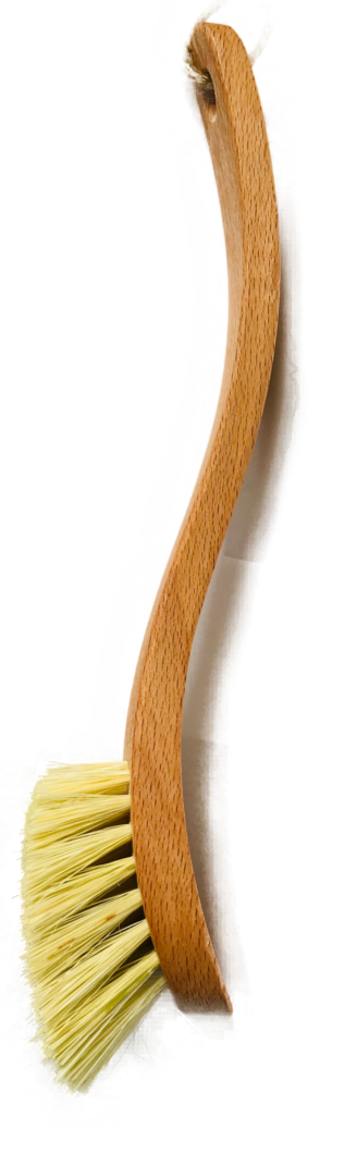light natural wood dish brush with cream natural bristles