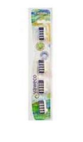 Clear plastic packet card backed containing 4  toothbrush heads, labelling shows yaweco medium nylon