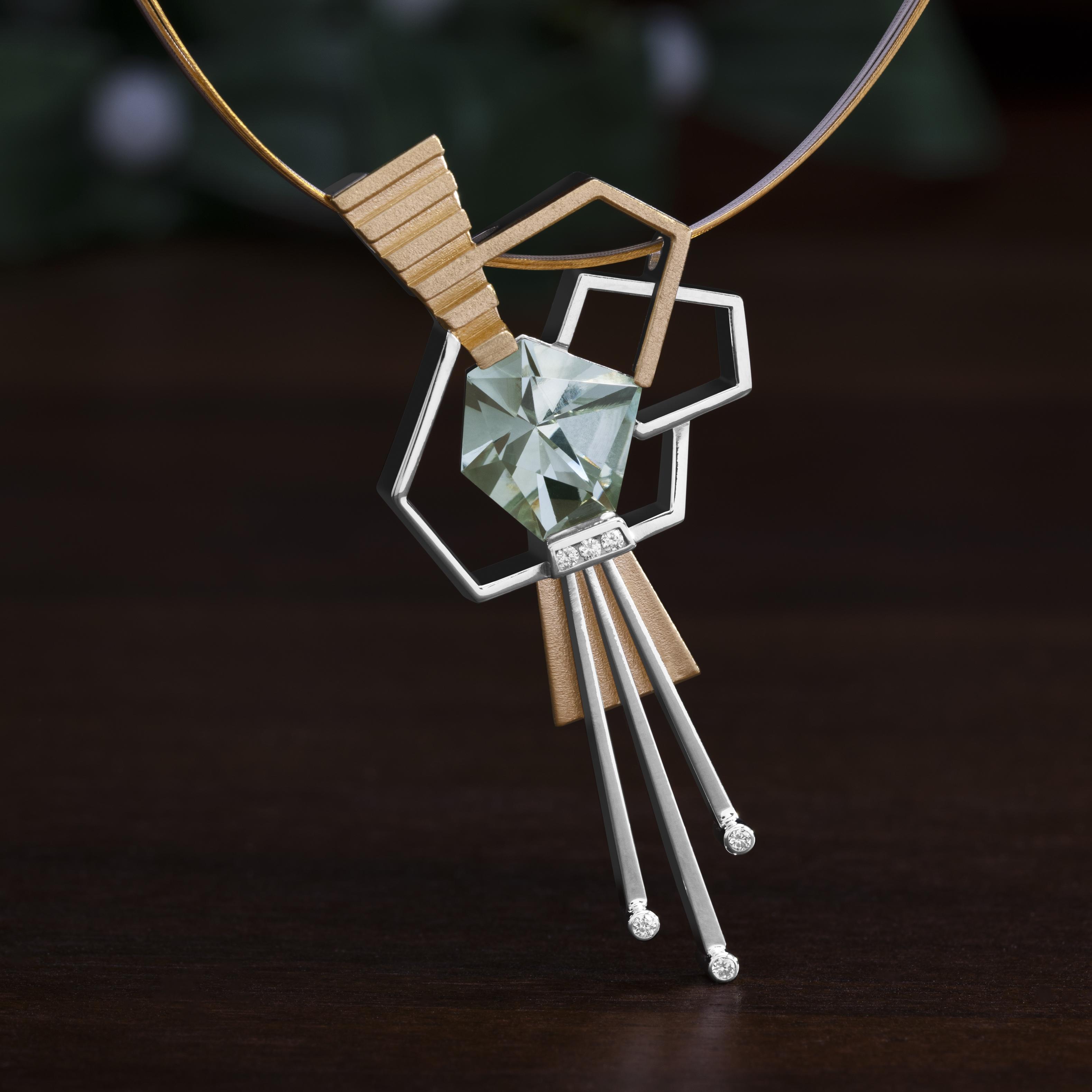 silver and gold prasiolite limited edition pendant