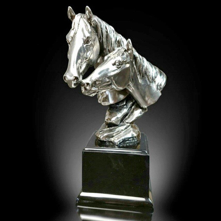 Mare and Foal - Nickel Plated Horse Sculpture - Justin Zhu 311NP