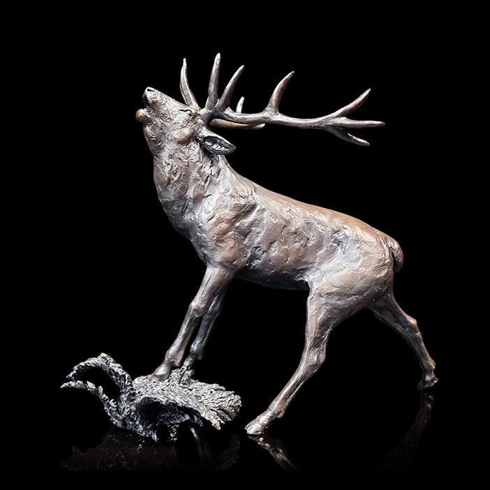 Stag Roaring by Michael Simpson - Solid Bronze Sculpture - 1134