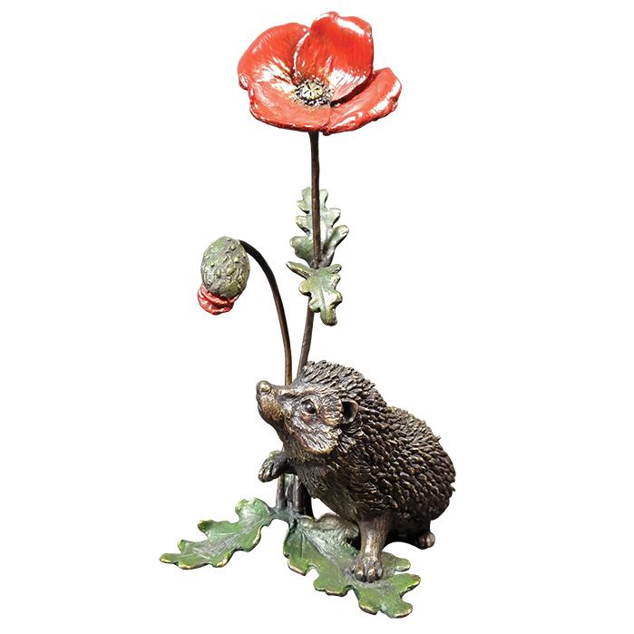 Hedgehog with Poppy - Bronze Sculpture - Keith Sherwin 1147
