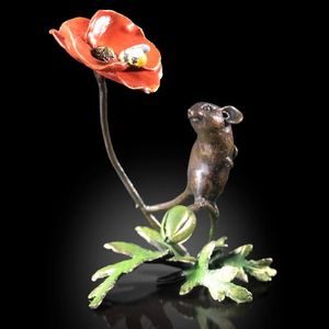 Mouse with Poppy and Honey Bee by Michael Simpson - Bronze Sculpture - 1186