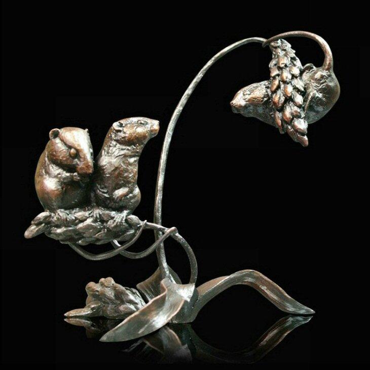 Two's Company - Harvest Mice - Bronze Sculpture - Michael Simpson 1056