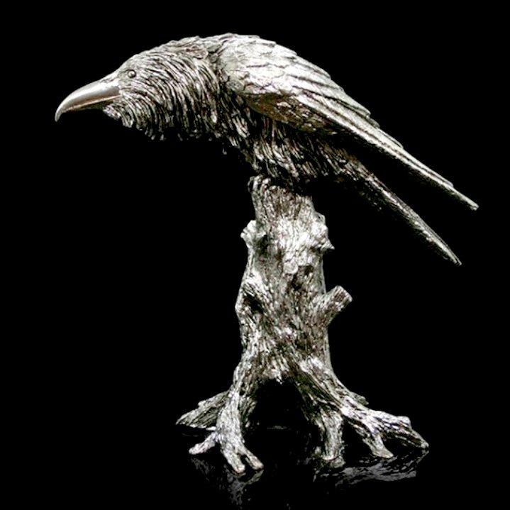 Raven - Nickel Plated Bird Sculpture - Paul Szeiler 318NP