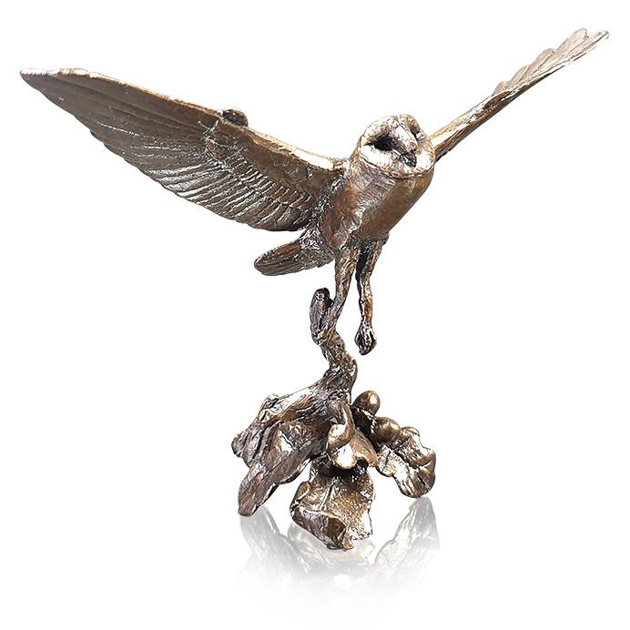 Barn Owl Flying by Michael Simpson - Bronze Bird Sculpture - 1127