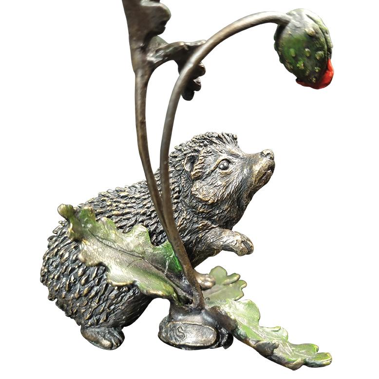 Hedgehog with Poppy - Bronze Sculpture - Keith Sherwin 1147
