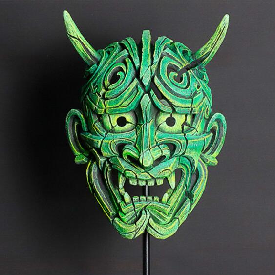 Japanese Hannya Mask - Jade Green - EDGE Sculpture EDM01JG