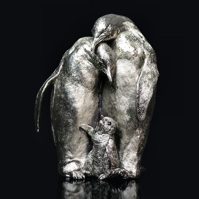 Penguin Family - Nickel Plated Sculpture - Keith Sherwin 323NP