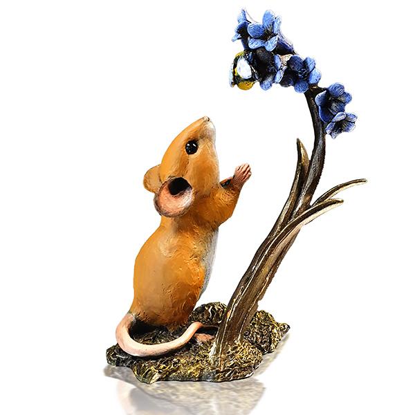 Mouse with Bluebells and Bee - Michael Simpson Bronze Sculpture 255BR