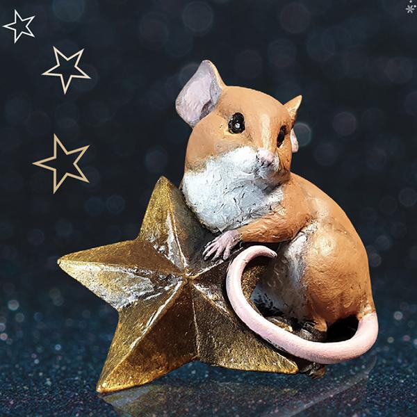 Christmas Mouse - Little Star - Michael Simpson Bronze Sculpture 264BR