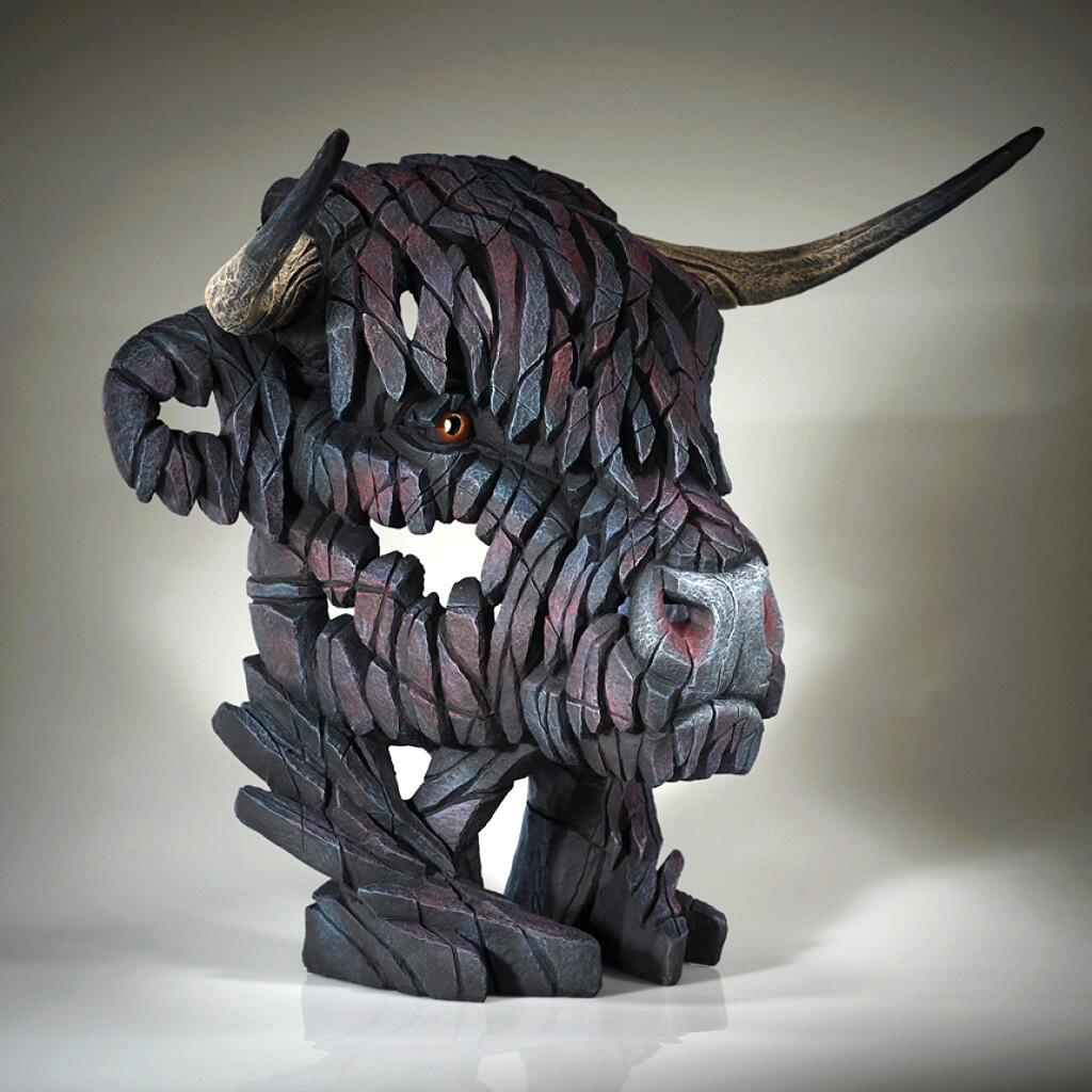 Highland Cow Bust - Black - EDGE Sculpture EDB30 by Matt Buckley