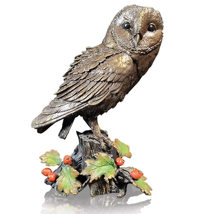 Barn Owl and Hawthorn - Bronze Bird Sculpture - Keith Sherwin 1163