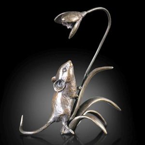 Mouse with Snowdrop by Michael Simpson - Bronze Sculpture - 1175
