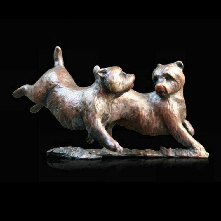 Westie Pair Playing (805) in bronze by Michael Simpson