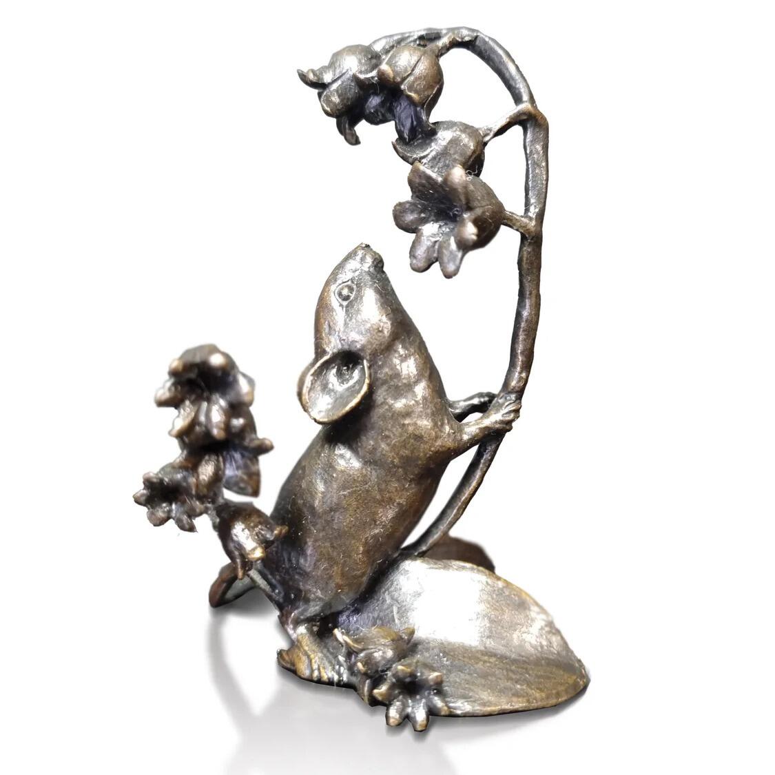 Mouse with Lily of the Valley by Michael Simpson - Bronze Sculpture - 1177