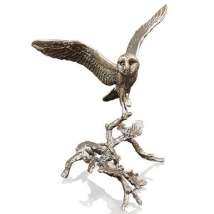 Barn Owl with Acorns - Bronze Bird Sculpture - Keith Sherwin 1169