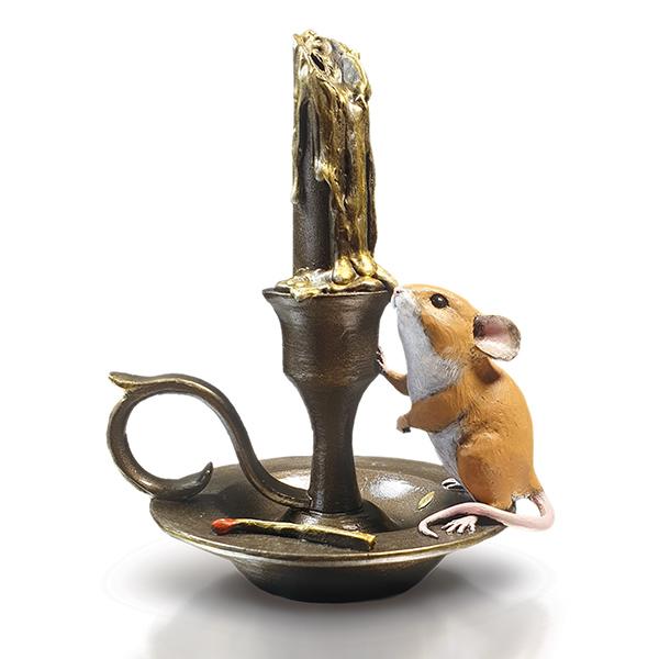 Mouse on Candlestick by Michael Simpson - Bronze Sculpture - 259BR